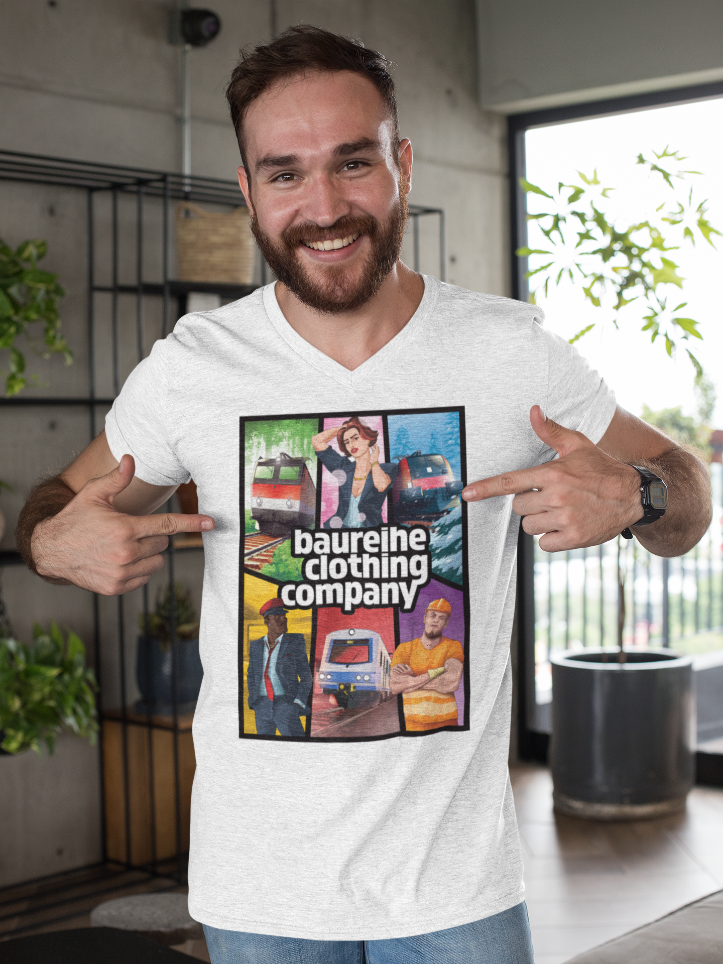 BauReihe Clothing GTA Men Short Sleeve V-Neck T-Shirt