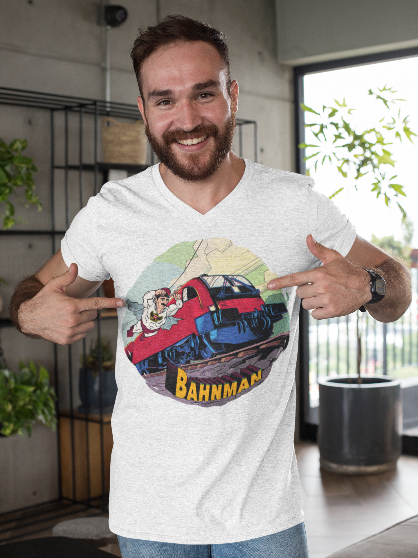 BauReihe Clothing BahnMan Men Short Sleeve V-Neck T-Shirt